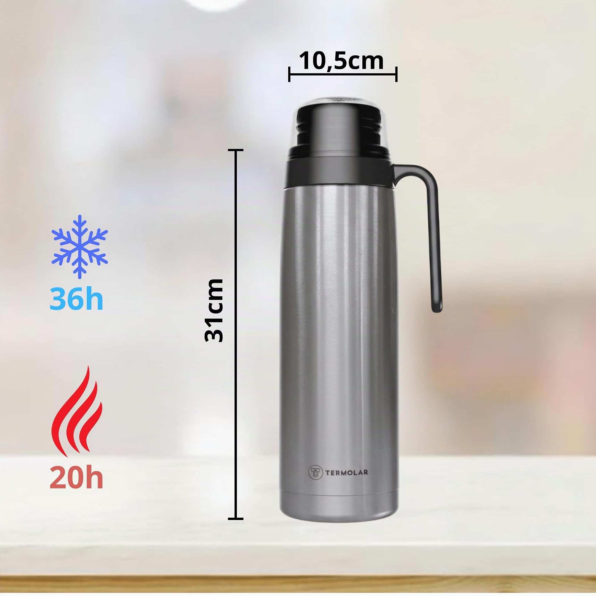 TERMOLAR - Termo R-EVOLUTION 1L con Pico Cebador para Mate y Asa | Termo Acero Inoxidable 304 | Retención Térmica 20H Calor / 36H Frío | Botella Aislante de Viaje Premium para Café o Té