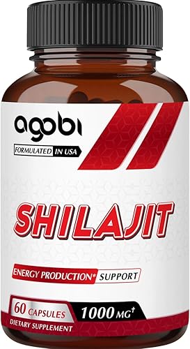 Shilajit Suplemento orgánico puro del Himalaya, 60 cápsulas, apoyo para el sistema inmunológico, la producción de energía, la salud del cerebro y el