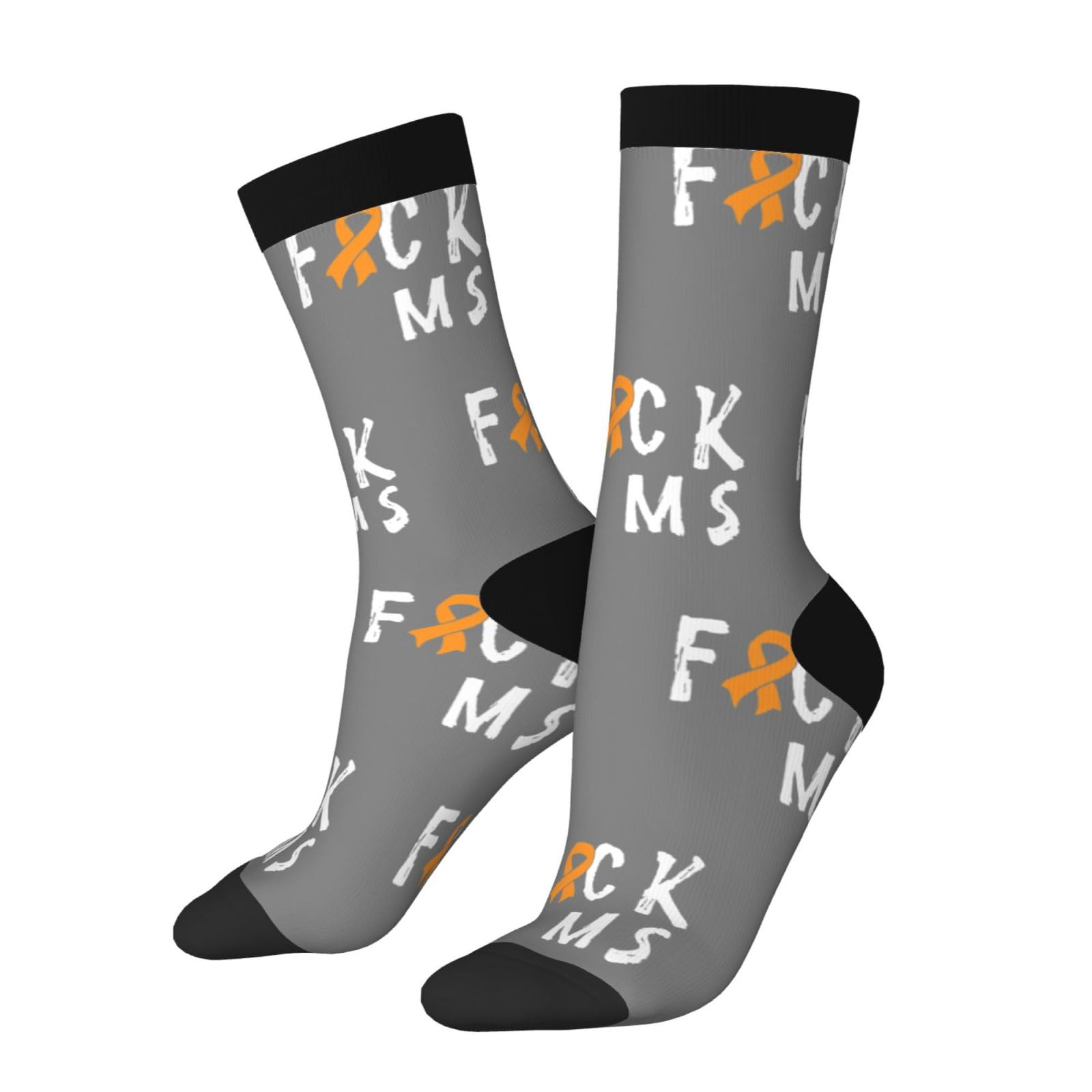 HLBSDM Fuck Ms Multiple Sclerosis Awareness Socks, Unisex Adult Crew Socks, Cotton Cozy Casual Sock
