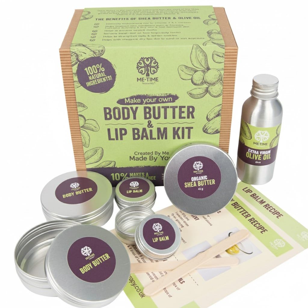 DIY Lip Balm & Body Butter Making Kit – Vegan Make Your Own Skincare Kit, Natural Beauty Gift for Teens & Adults with Recipe Cards and Step by Step Video Tutorials, Me Time Therapies