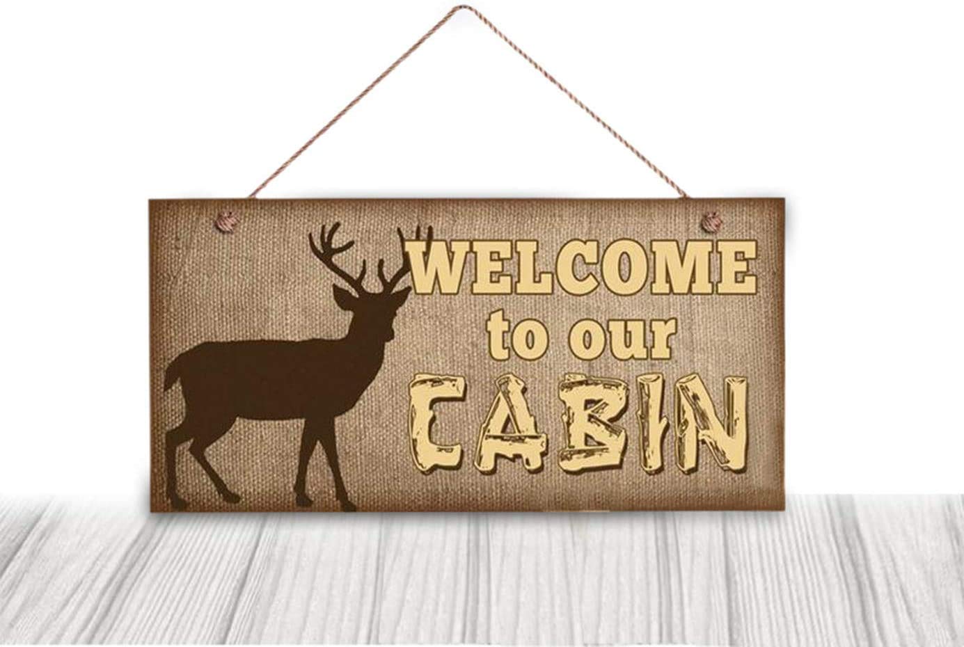 Welcome to Our Cabin Wood Sign Rustic Decor Deer Silhouette Wall Plaque Woodland Gift Country Decor 12x6inches(1064qq)
