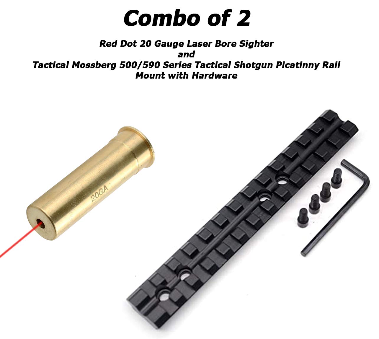 Combo of 2-20 Gauge Laser Bore Sighter Boresight Hunting with Mossberg 500/590 Series Tactical Shotgun Picatinny Rail Mount with Hardware (Combo of 2 - Boresighter & Rail Mount)