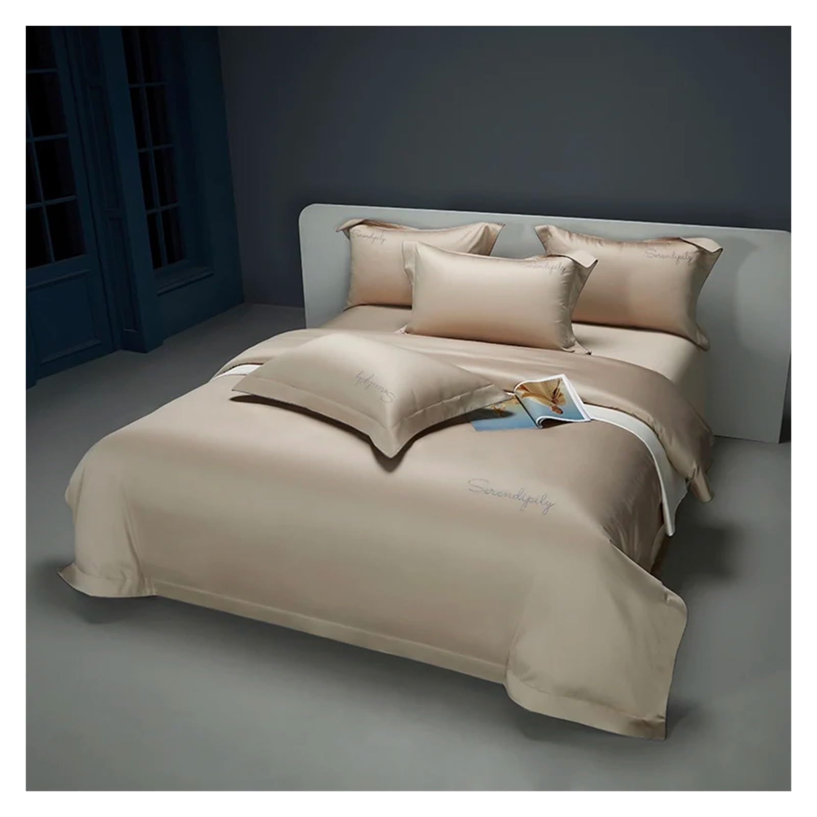 Set Di Biancheria Da Letto In Stile Hotel In Cotone Egiziano 1200Tc, Set Copripiumino Di Lusso Con Ricamo, Lenzuolo Con Angoli/Piatto, Federe, Piumone Per Tutte Le Stagioni,B,Flat Queen Size 4Pcs