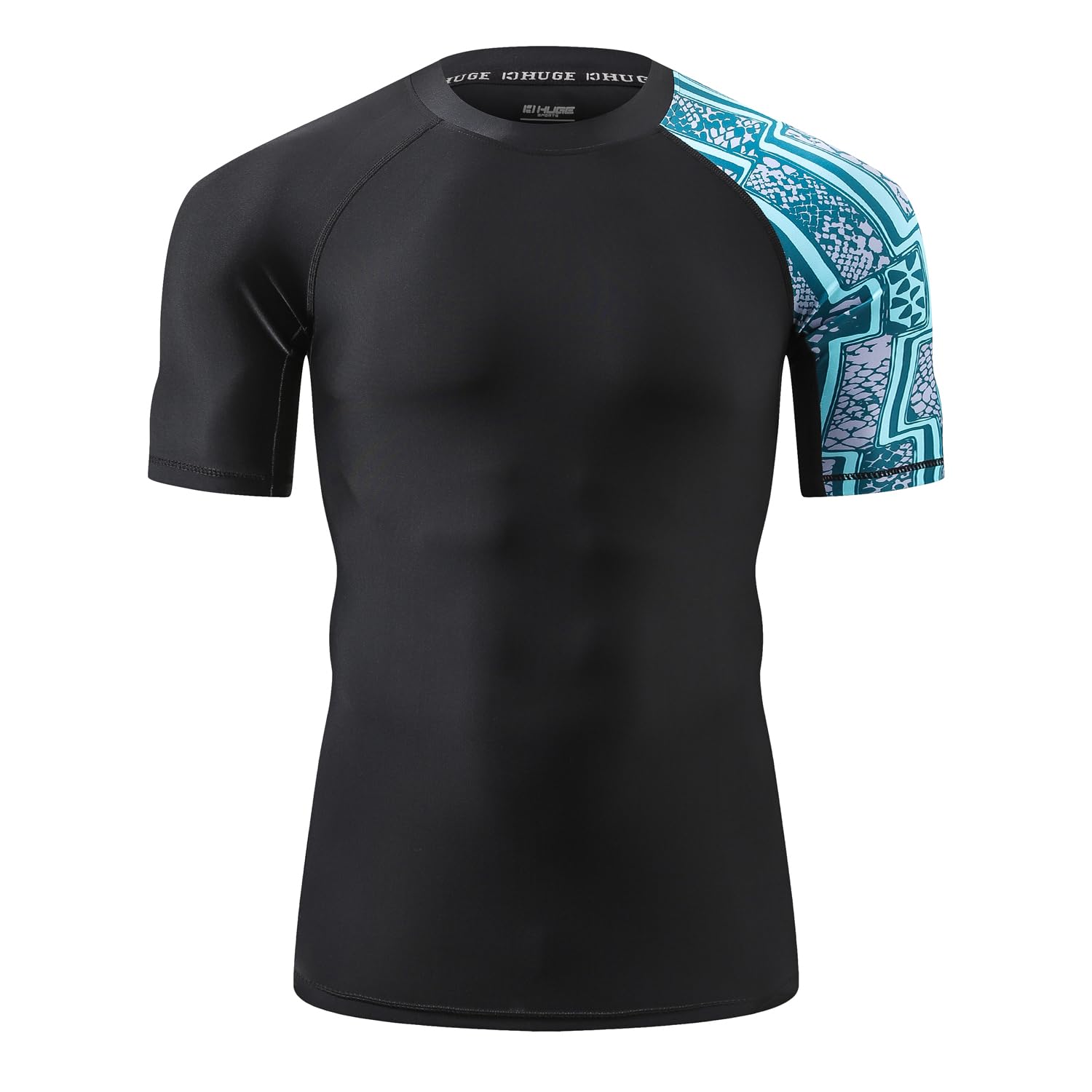 HUGE SPORTS Protección solar UV UPF 50+ Skins Rash Guard de manga corta para hombre