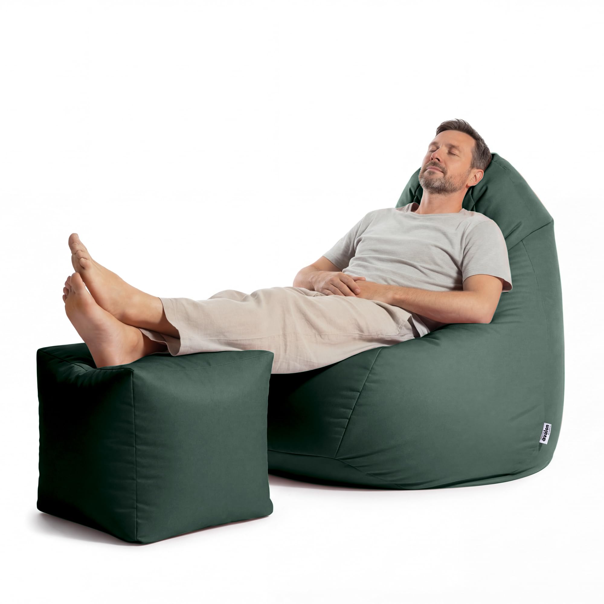 Avalon - Puff Poltrona Sacco Gigante con Poggiapiedi Jive Deluxe Sfoderabile, Pouf di Qualità Sartoriale, Bean Bag per Sedersi Ergonomico, Tessuto Antistrappo Impermeabile, Made in IT (Verdone)