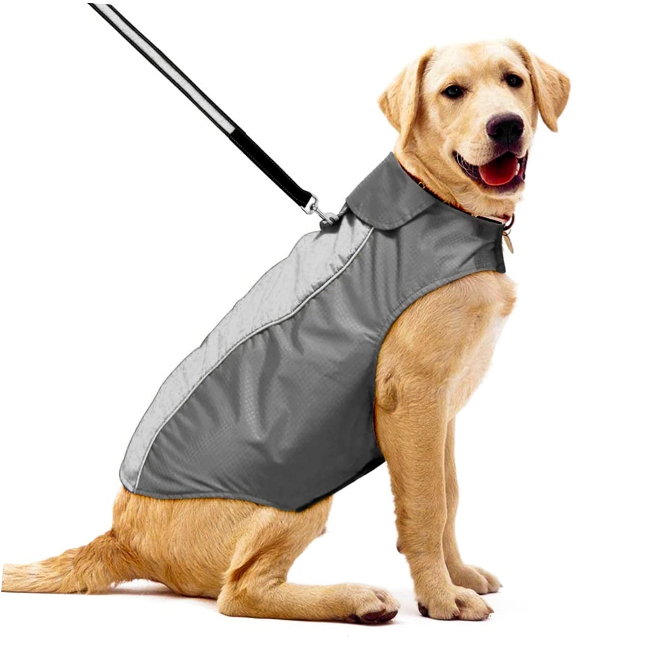 POPETPOP Hundemantel für Große Hunde mit Verstellbarem Geschirr Warmes Polyester Winterjacke für Hunde bei Regen und Outdoor Fotos in Schwarz XXXL