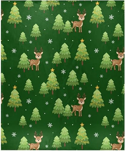 Christmas Cute Deer Green Bed Blanket Ultra-Soft Lightweight Fall Flannel Fleece Blanket 50"x60" for Sofa Chair