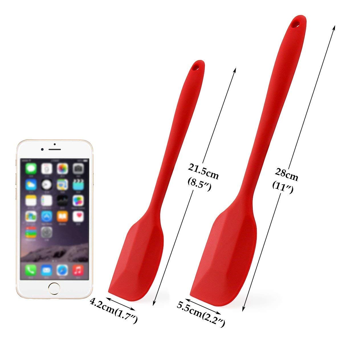 P-Plus International Silicone Spatula Set 2-piece - 500ºF Heat-Resistant Baking Spoon Spatula - Seamless One-Piece Design Easy to Clean - Non-Stick Silicone Stainless Steel Core (RED(2 PCS 11"+8")) 2