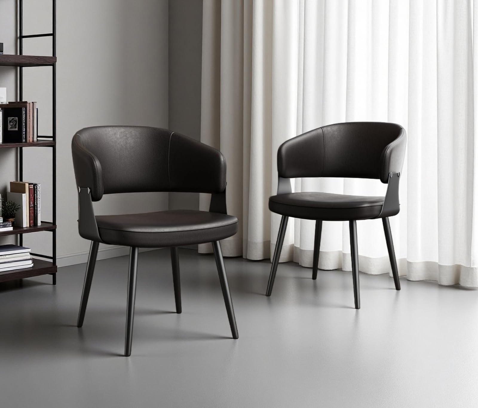 Modern Dining Chairs Set of 2, Comfy Dining Chairs, black & natural