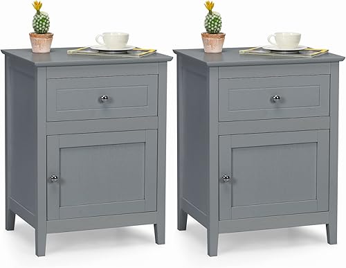 Giantex Mesa auxiliar de madera con cajón mesa auxiliar de almacenamiento de 2 niveles para sala de estar dormitorio estructura sólida y material de