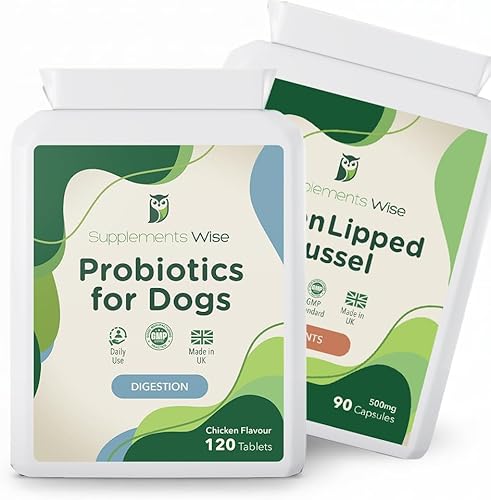 Supplements Wise Dog Probiotics & Green Lipped Mussel Bundle – Digestive & Joint Support for Dogs – Chicken Flavour Probiotic Tablets (120) + Green Lipped Mussel Capsules 500mg (90)