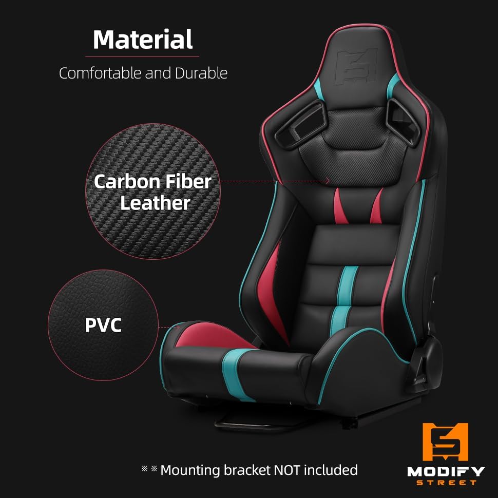 Miniatura 5 de ModifyStreet Universal PVC Cuero Reclinable Negro con Gris Racing Asientos Derecha Izquierda Serie VIPER