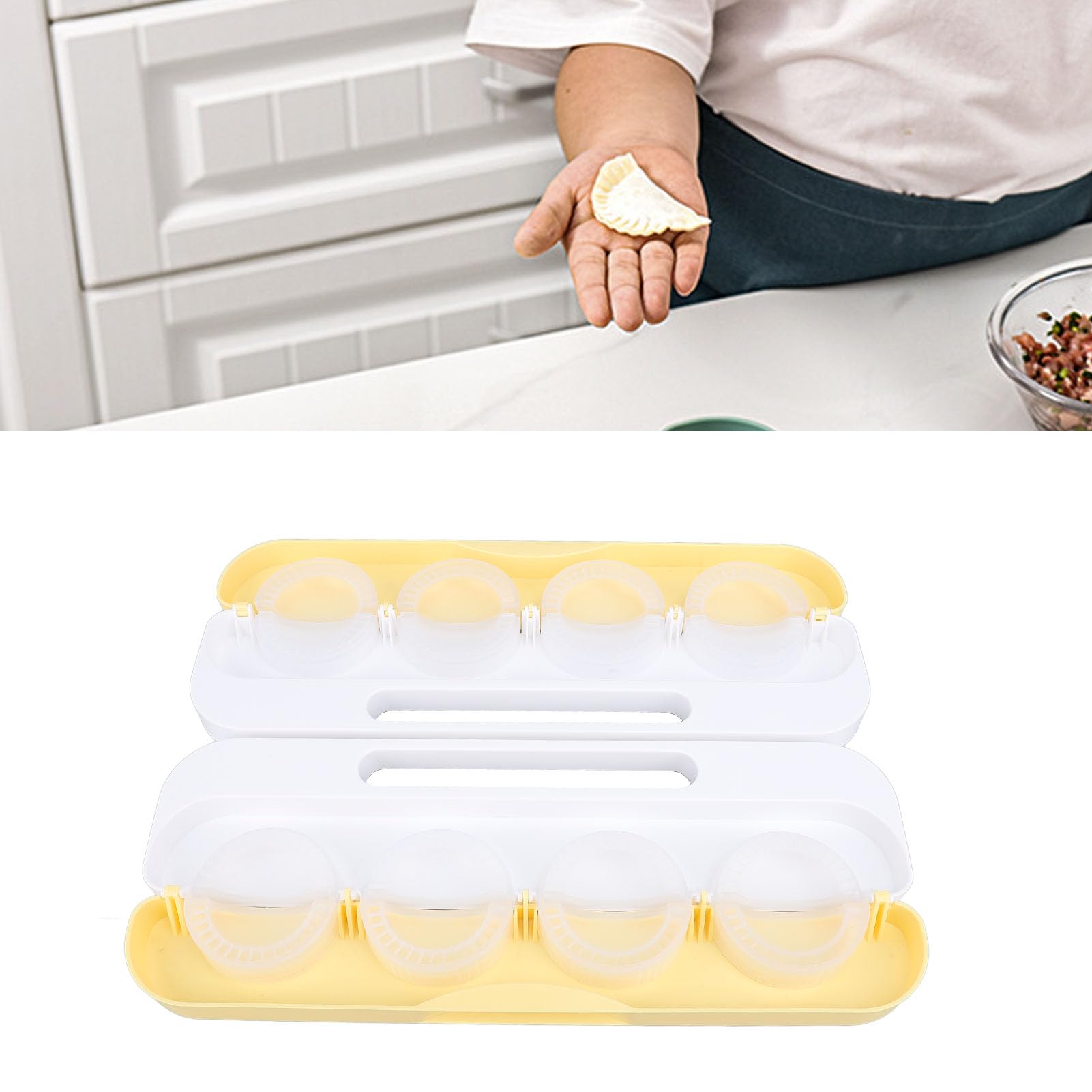 Dumpling Press 8 in 1 Dumpling Maker, Time Saving, User Friendly, Consistent Results, PP Material for Home, with Spray Bottle (Gold)