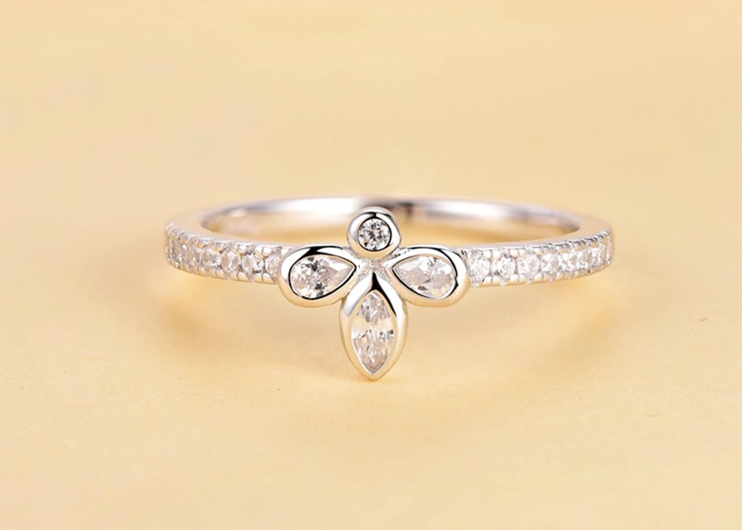 925 Silver Rings for Women Promise Rings for Girlfriend Flower Shape with White Cubic Zirconia Women Ring Jewelry Size 4-10