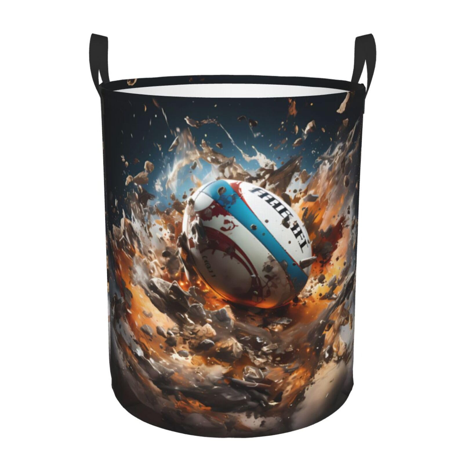 M Collapsible Rugby on Fire Print Circular Hamper Round