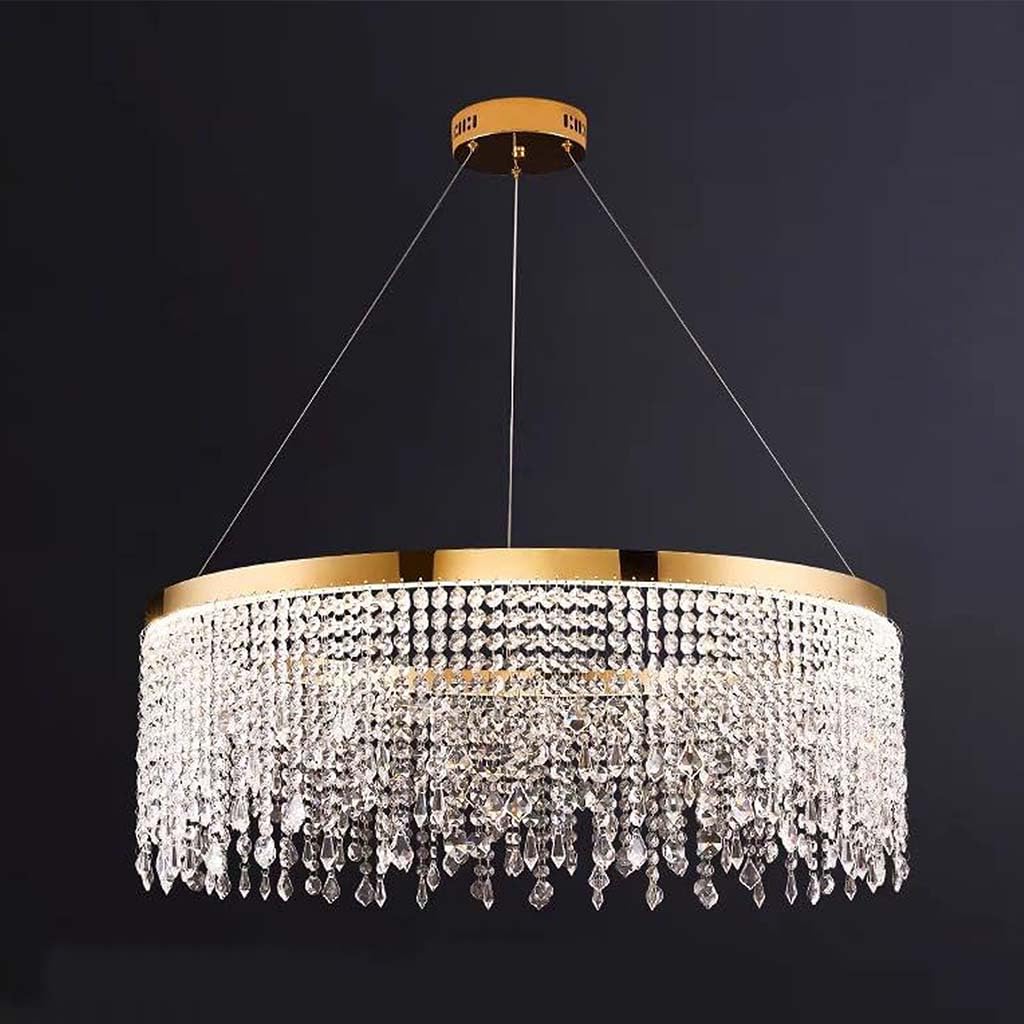 Zyra Luxe Ring Crystal Chandelier 80 cm Dia | Gold Round LED Hanging Light | Luxury Ceiling Pendant Lamp for Living Room, Dining Room & Bedroom (Warm White)-image-2