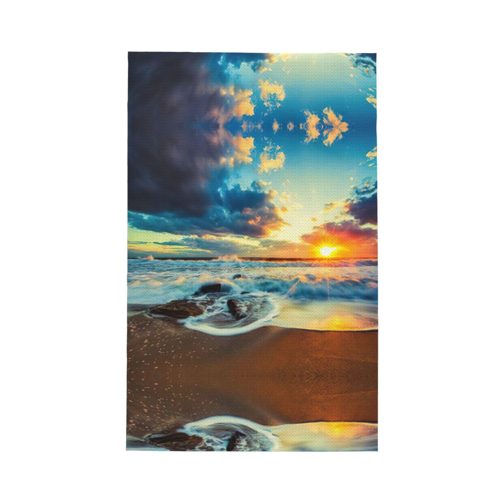 Xxahnbm Black Sunset Beach Print Waffle Kitchen Towel,Absorbent Hand Towel