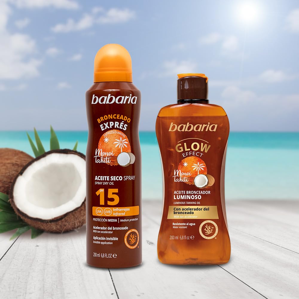 Babaria - Olio Luminoso Solare Formato Viaggio | Acceleratore Abbronzatura | Idratante e Nutritivo | Vegano | 100 ml