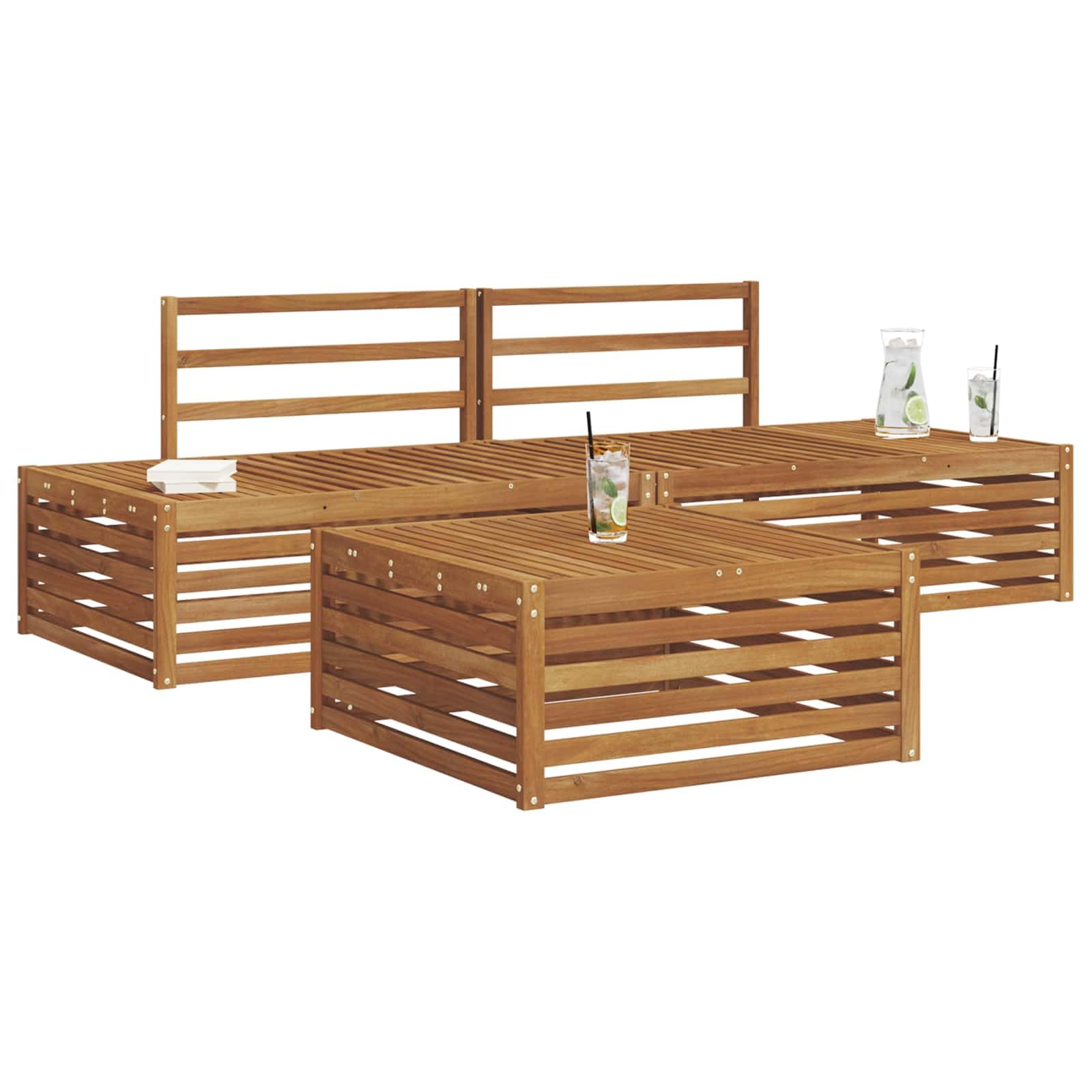 Ensemble de canapés d extérieur 3 pièces en Bois d Acacia Massif, canapé Angle modulable pour terrasse Jardin, mobilier Lounge Naturel, Assise 37 cm