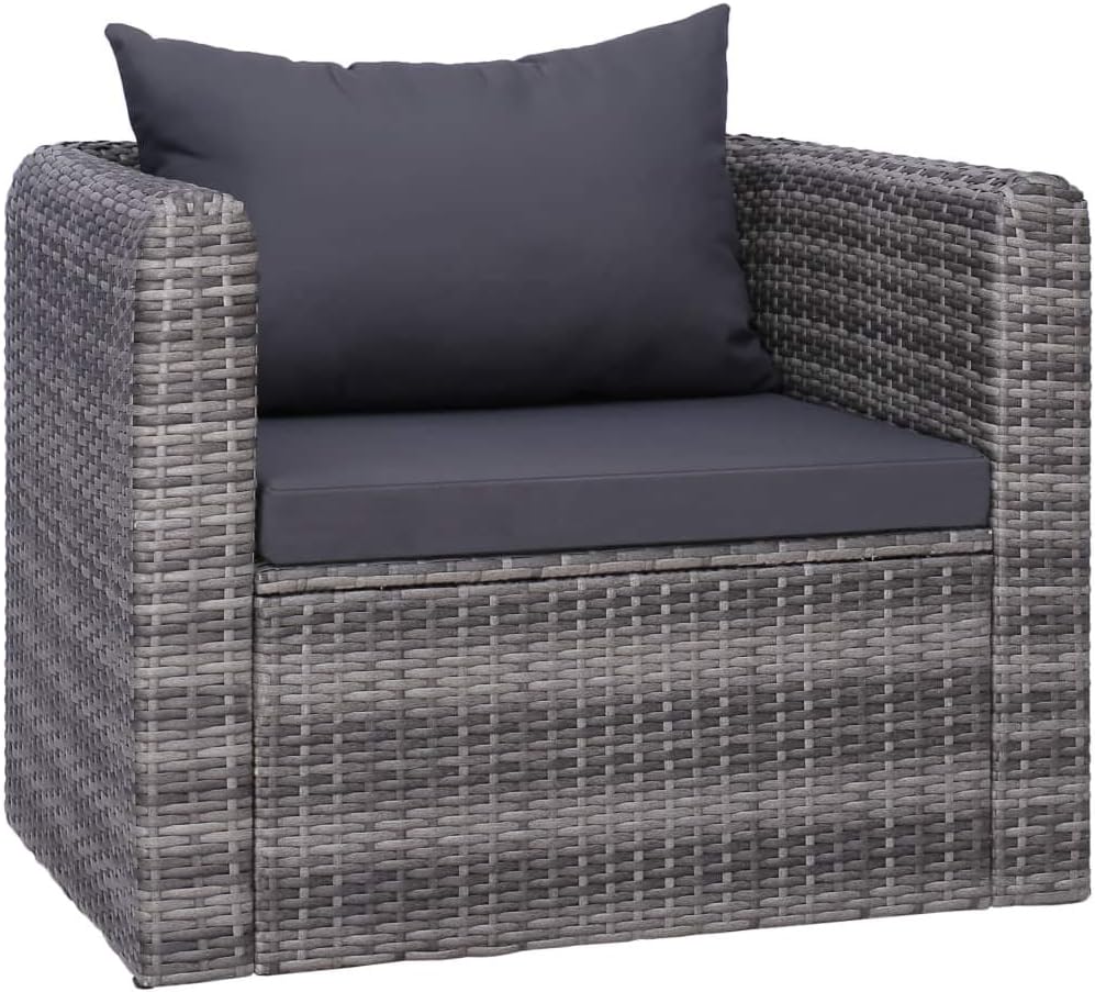 (Fast Shipments) Patio Single Sofa Chair, All Weather Outdoor Rattan Chair Seating Patio Furniture,fo Porch, Garden, Backyard, Pool Garden Chair with Cushion and Pillow Poly Rattan Gray