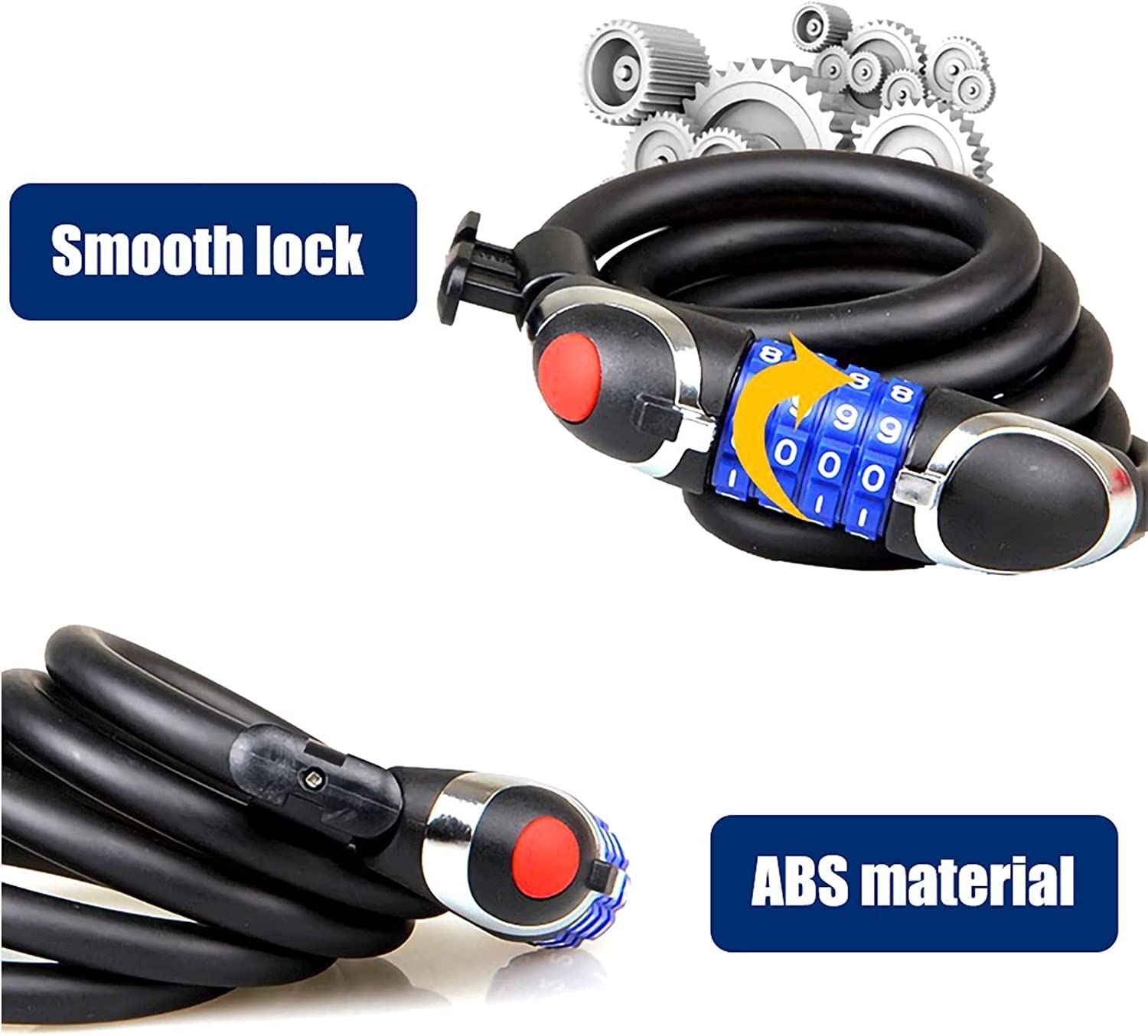 Generico Lucchetto per Bicicletta con Combinazione A 4 Cifre, Cavo in Acciaio Illuminato A LED, Cilindro in Acciaio Legato Resistente alle Alte E Basse Temperature (Black 120cm)