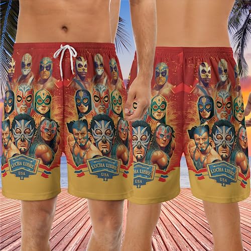 Lucha Libre Men's Swim Trunks - Wrestling Lovers Quick-Dry Hawaiian Swim Shorts for Men Series 083