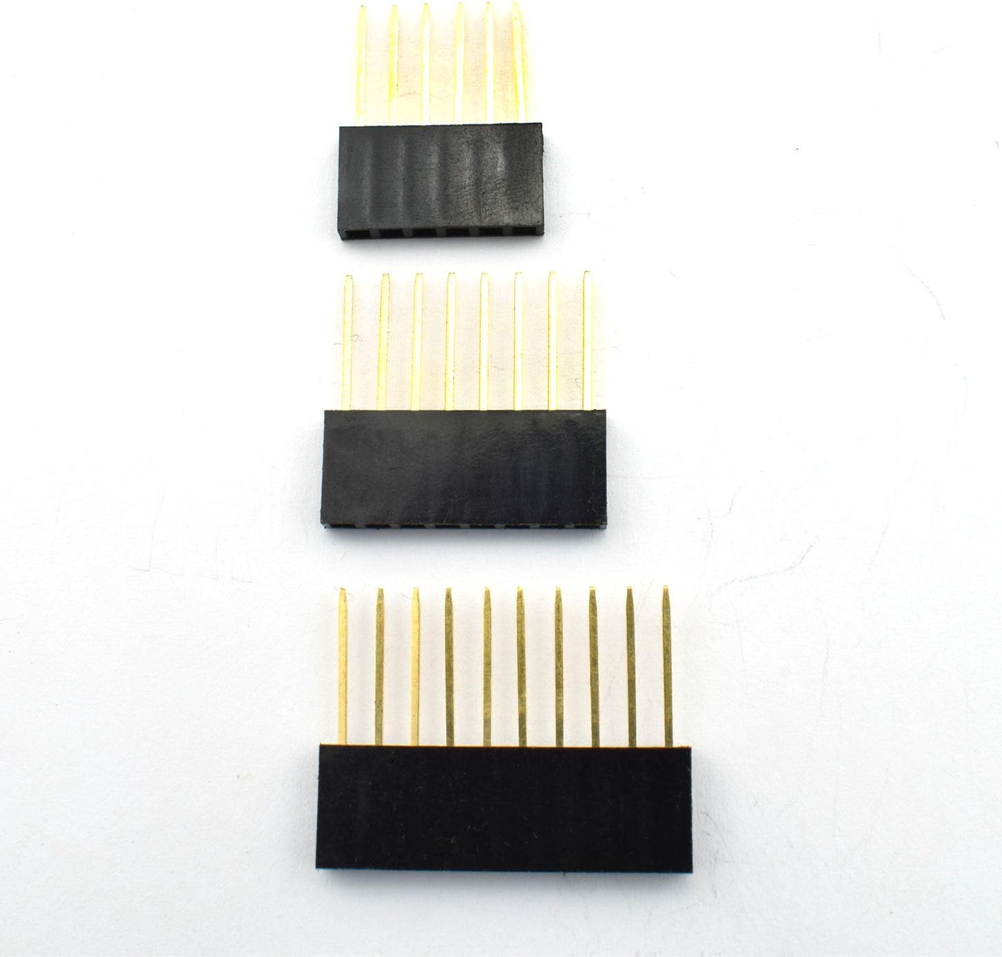 ZYAMY 30pcs 2.54mm 6Pin 8Pin 10Pin Female Socket Pin Header Strip Kit Single Row Straight 11mm Long Needle Stackable Header Strip Connector Black PC104