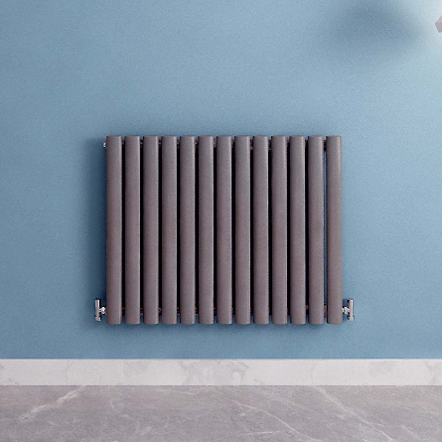 Acezanble∣Anthracite Radiators Single Oval Column Panel Horizontal 600mm Wide Low Radiator Centre Heating for Bathroom Kitchen Living Room Small Large Average — image 1