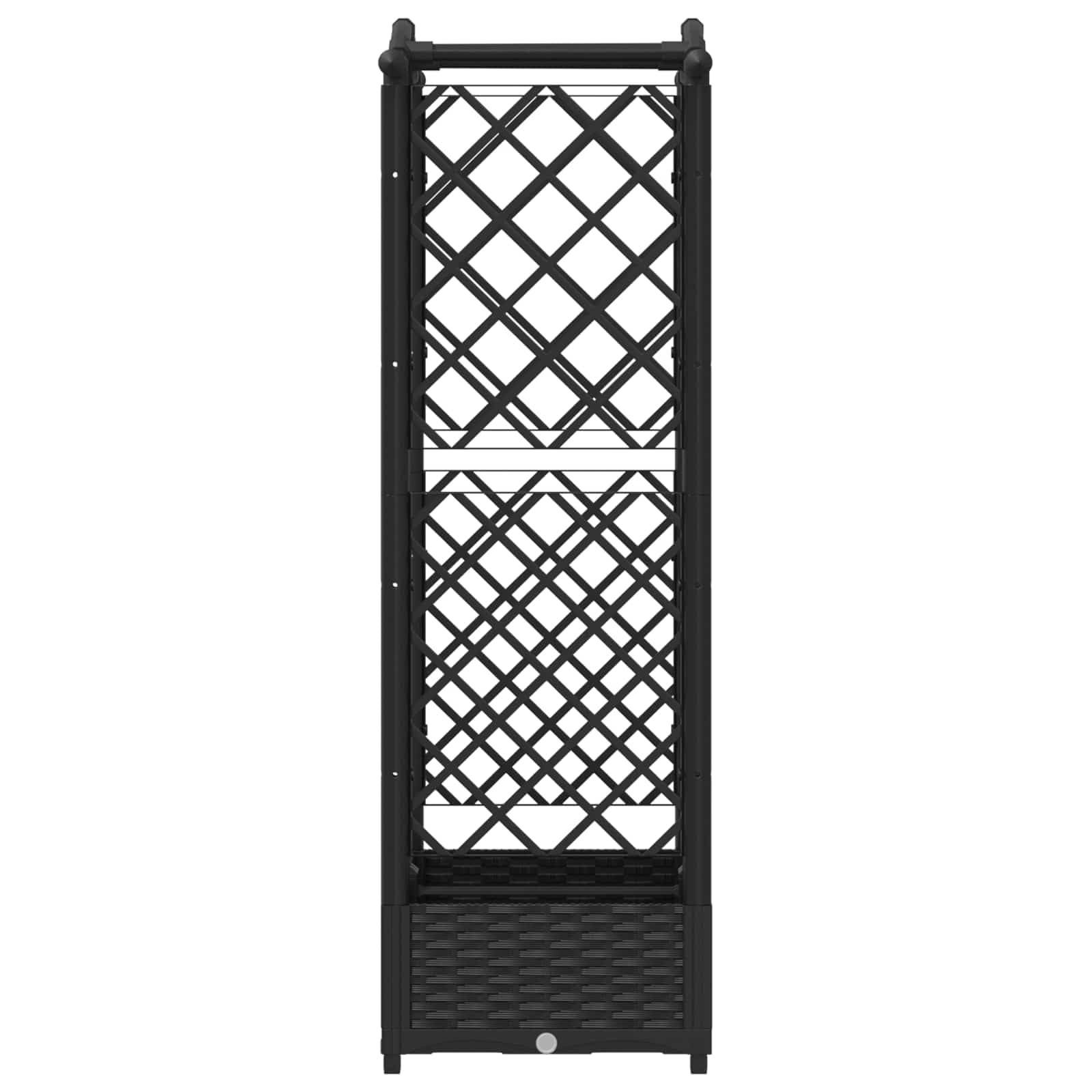 Podwyższona grządka z kratką dla roślin pnących i dachem, wykonana z polipropylenu, czarna, 124 x 40 x 123 cm, na balkon, taras, do ogrodu, naczynie ze zbiornikiem wody i otworem odpływowym