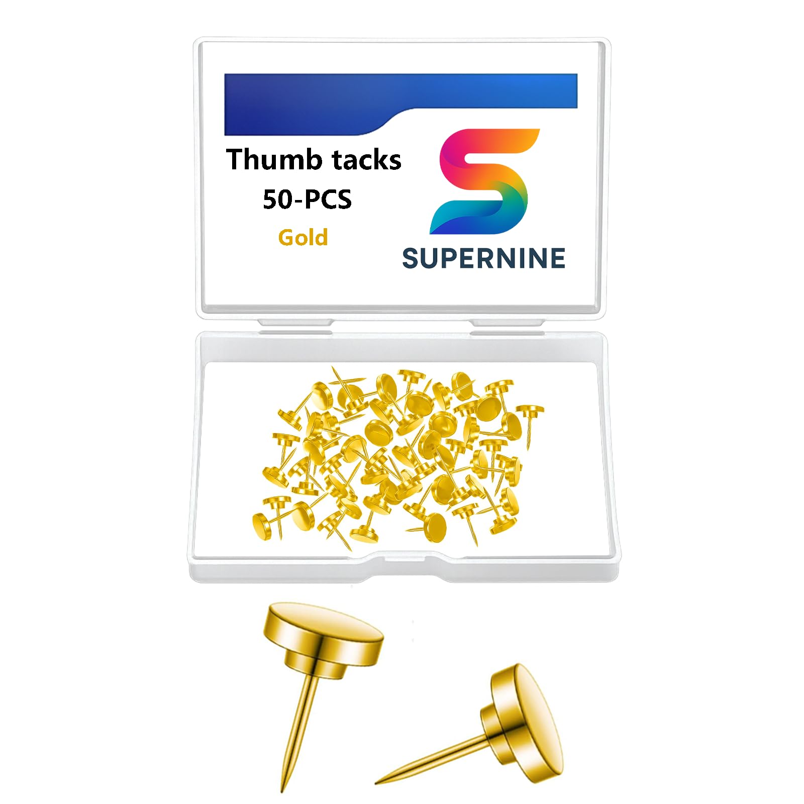 Heavy Duty Thumb Tacks - Decorative Push Pins for Upholstery, Carpets, Wood, and Fabric - Durable Flat Tacks for Various Uses - (50, Gold)