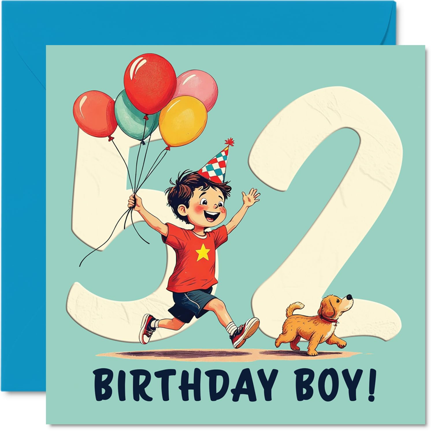 52nd Birthday Cards for Men - Balloon Boy - Happy Birthday Card for 52 Year Old Man Colleague Dad Neighbour Husband, 145mm Bday Greeting Cards
