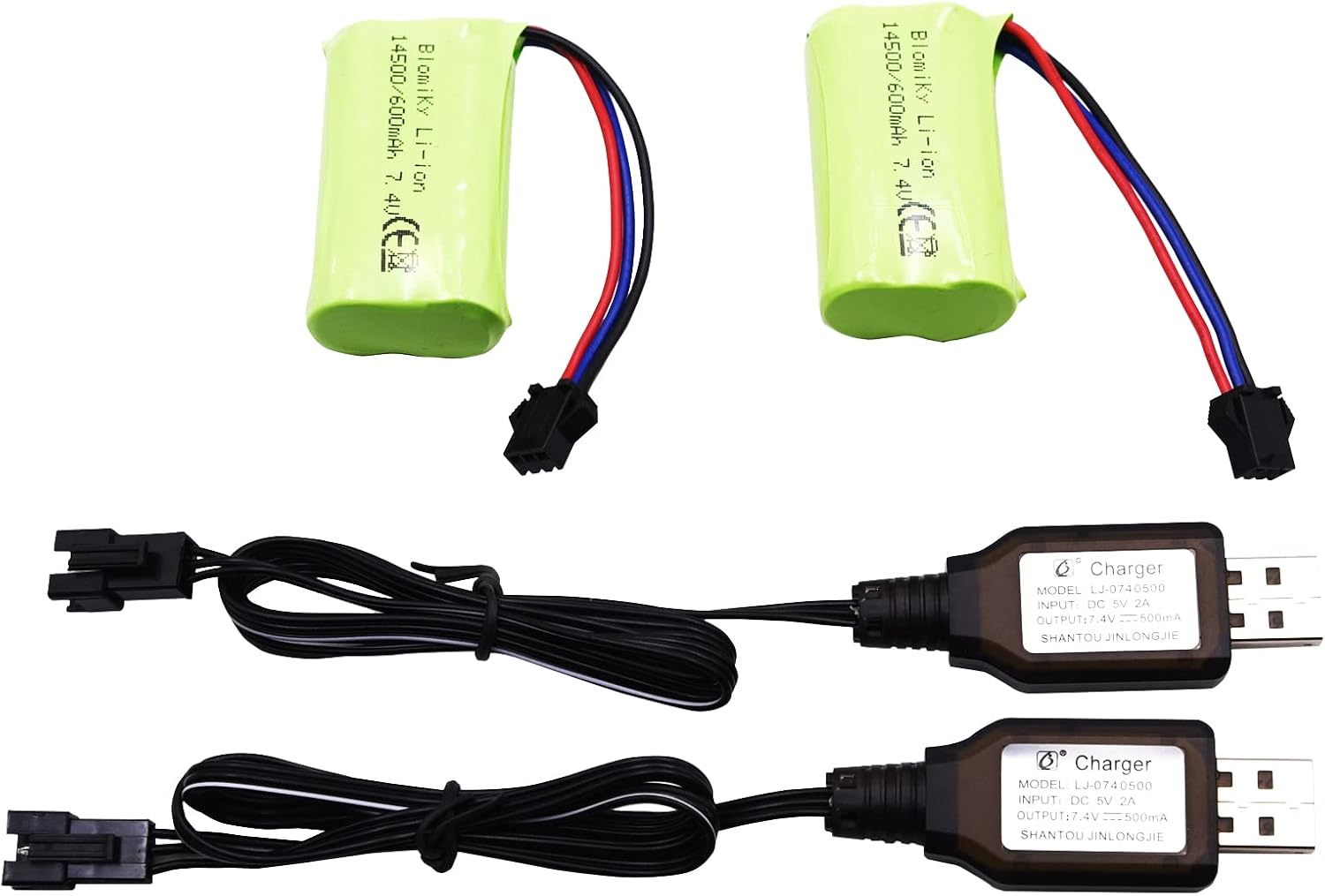 Package contents of Blomiky battery and charger