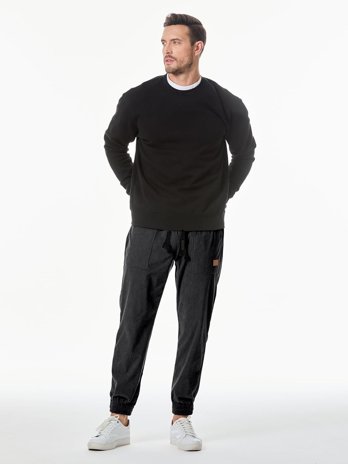 JMIERR Mens Corduroy Joggers Pants Casual Cargo Pants Drawstring Elastic Waist Baggy Tapered Sweatpants with Pockets - Image 9