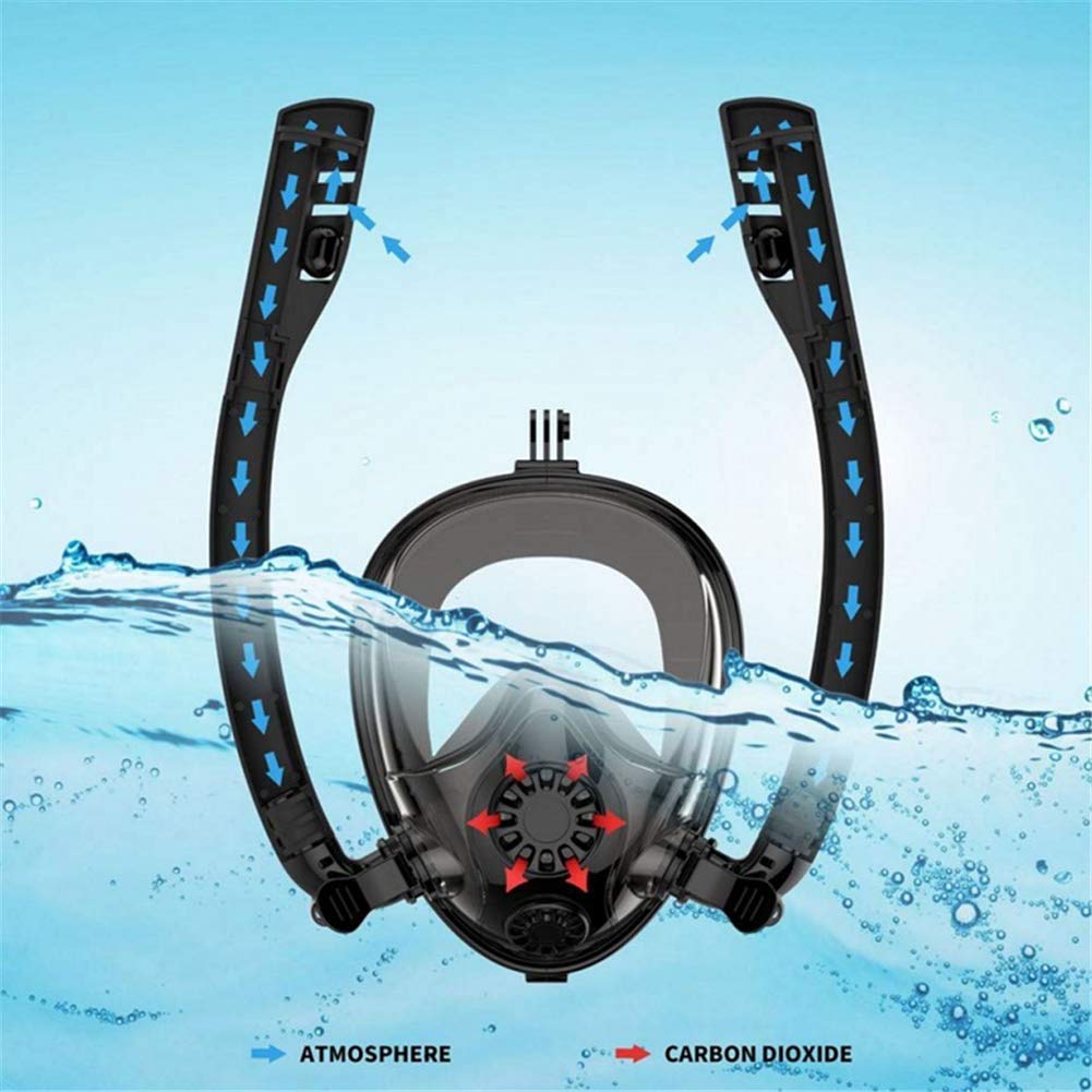 maschera da snorkeling maschera subacquea maschera integrale bambini adulti 180° campo visivo anti-appannamento labbro guarnizione in silicone pieghevole set da snorkeling, Nero , XS (kinder)