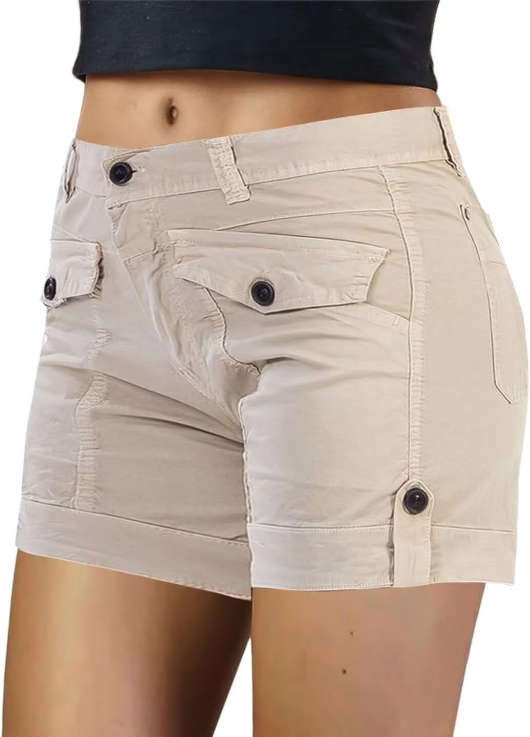 Flamingals Women’s Cargo Shorts Mid Waist Trendy Summer Hiking Shorts with Flat Pocket for Women