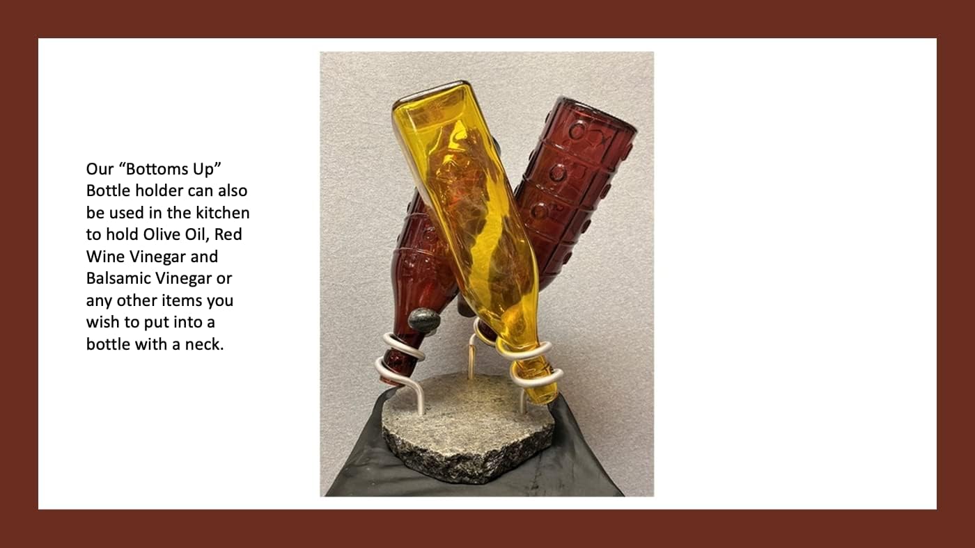 Artisan Crafted Premium Quality 3 Bottle Wine Holder-Granite & Aluminum Bring Form and Function Together -Holds 3 Bottles- Red or White Wine Displayed on Countertops, Dining Room Table or Wine cellar