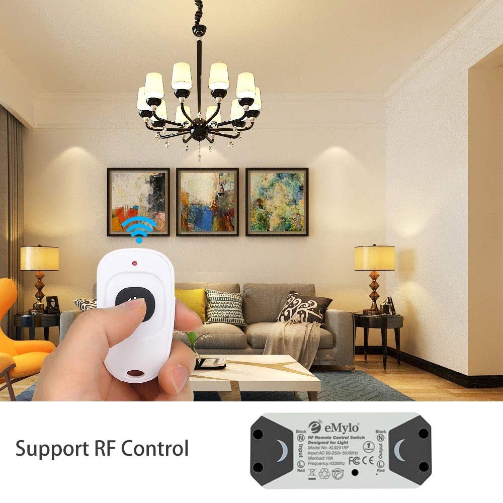 eMylo Smart Wireless Telecomando Interruttore 220V Relè 1000W 1-Channel Relè RF Interruttore 90-250V Automazione domestica 433Mhz con due trasmettitori 6 pacco