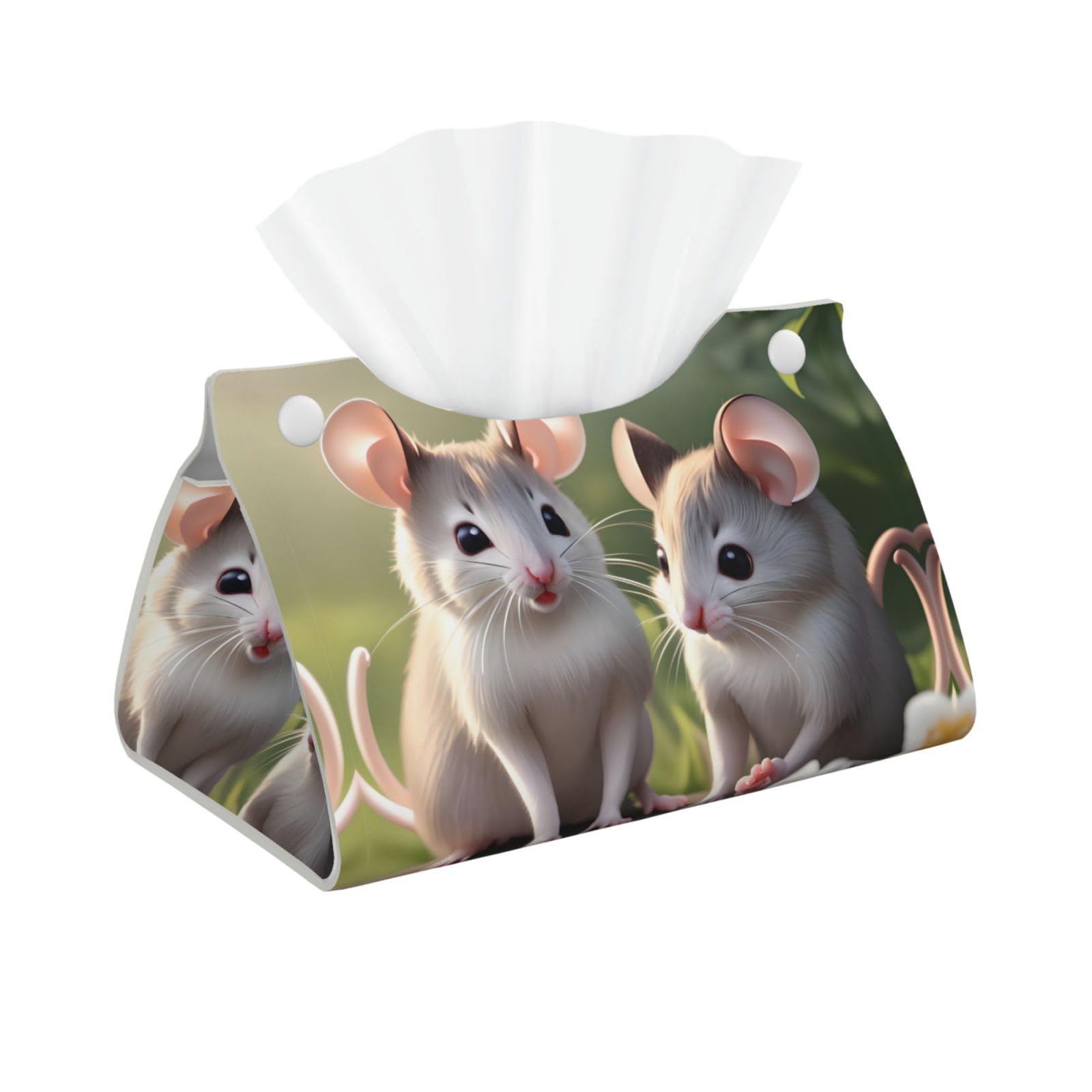 Mouse in Love Rectangular Leather Tissue Box Cover, Folding Facial Tissue Holder Dispenser for Car