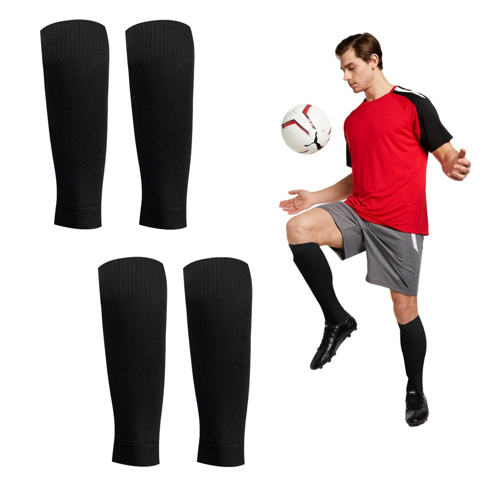 Protège-tibia Football XNIVUIS - 3 Paires Manchons Compression Noir, Taille Unique Pour Adultes