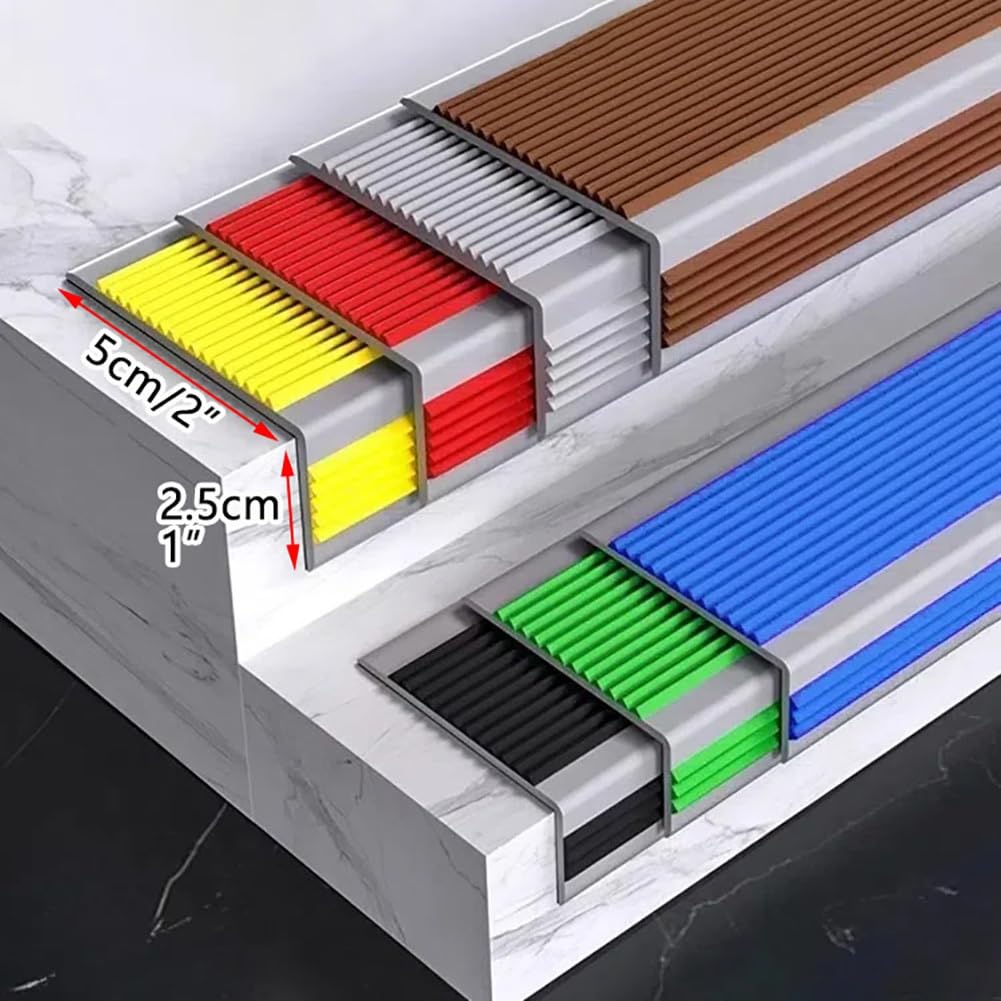 Perfil de protección para borde de escalón autoadhesivo de PVC de 100/120 cm, perfil de vinilo para escalera, tiras de goma antideslizantes para interiores y exteriores(Yellow,150cm/59 In)