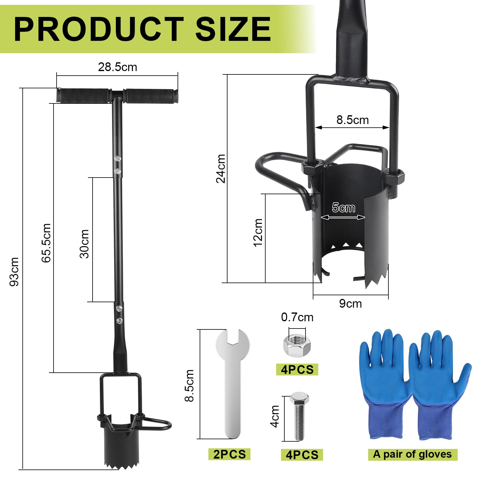 EXLECO Sadzarka do cebulek kwiatowych z uchwytem o długości 94 cm Glove, sadzarka do cebulek z podnóżkiem i krawędzią zębatą, narzędzie do sadzenia cebulek kwiatowych, pomoc w sadzeniu tulipanów