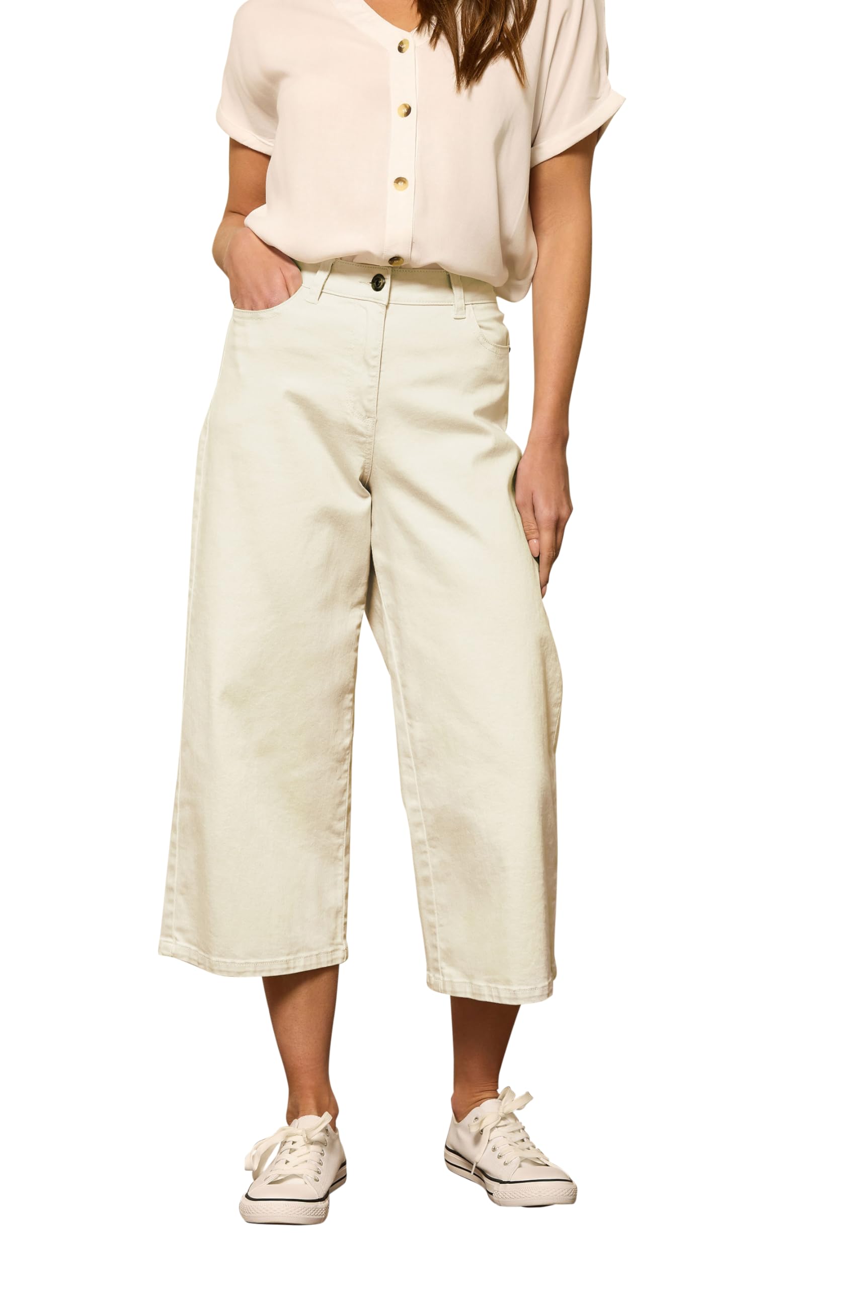 M&Co Women's Cream Light Wash Wide Leg Cropped Jeans In | Size: 16