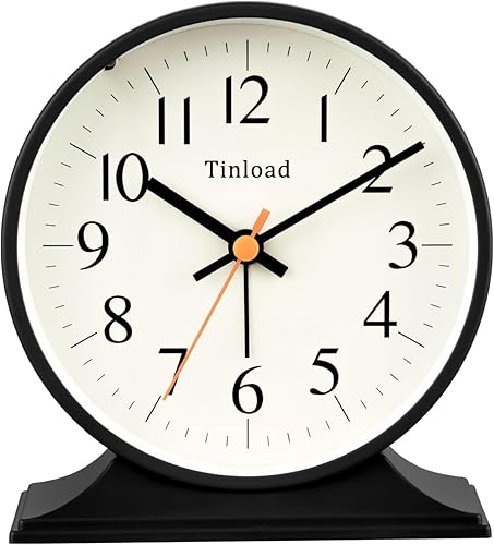 Miniatura 13 de Reloj despertador analógico retro antiguo de 4.5 pulgadas, pequeño reloj silencioso de mesita de noche con luz manual, funciona con pilas,