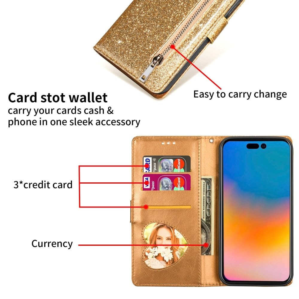 Generic Compatible avec Samsung Galaxy S10E (couleur : argenté) Étui portefeuille en cuir avec fermeture éclair à paillettes