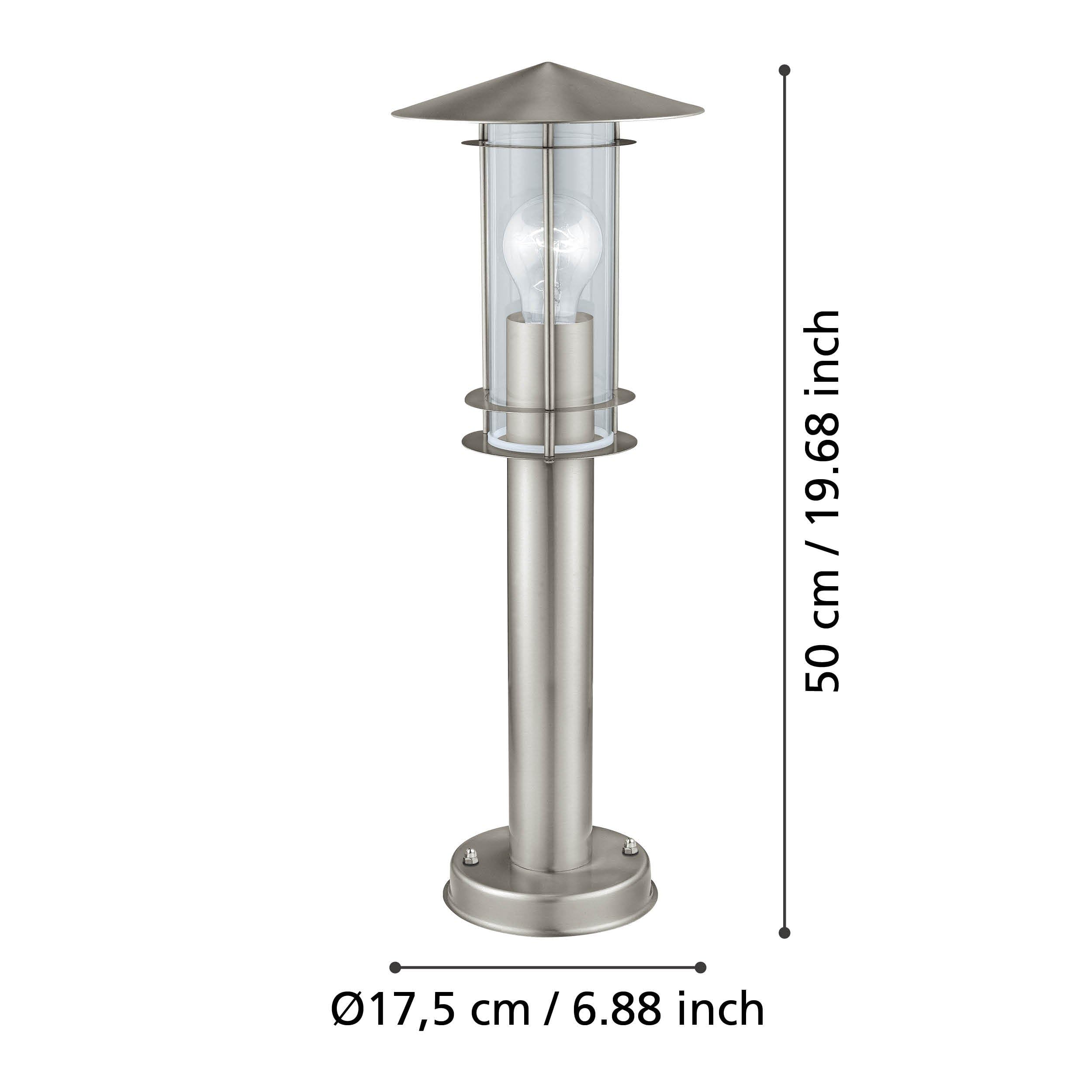 Eglo Borne lumineuse Lisio, potelet éclairage extérieur pour jardin et | terrasse, luminaire d’extérieur en acier inox et verre transparent, lampadaire lanterne, douille E27, IP44