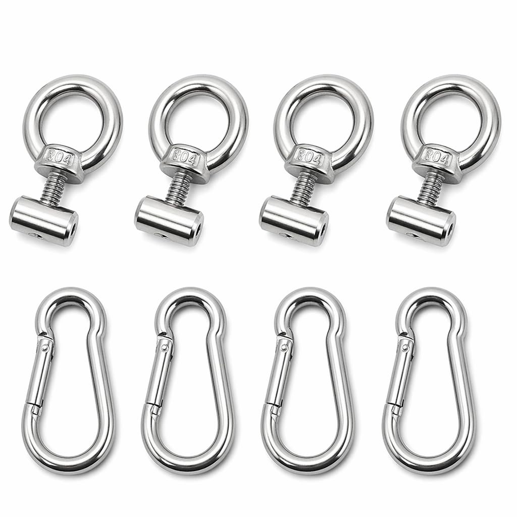 4 Set Kederstopper 6 mm, Edelstahl 304 Markisenhaken Kederstopper M4 x 12 mm mit Karabiner, Kederschiene Zubehör für Caravan, Wohnmobil, Wohnwagen, Campervan, Boot, Camping Zelt und Vorzelt