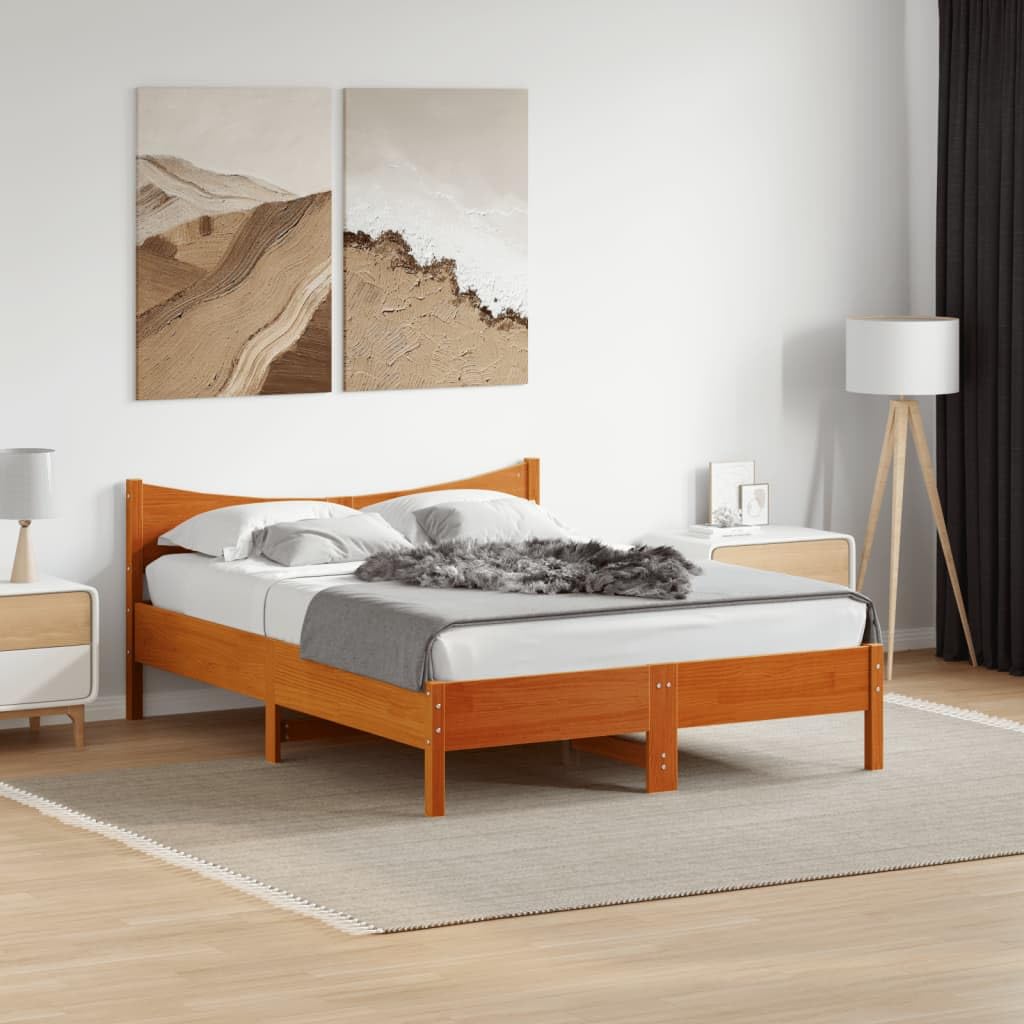 vidaXL Estructura de Cama, Somier Decorativo de Listones, Armazón Base de Cama, Mueble para Dormitorio, Madera Maciza de Pino Marrón Cera 140x190 cm