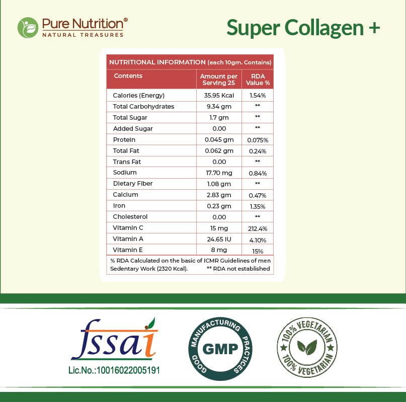 Image of Pure Nutrition Veg Collagen Powder for Women & Men | Collagen Powder | Skin Care Supplements with Biotin, Vitamin C, Bamboo Shoot, and Turmeric Extract | Supports Glowing Skin, Strong and Healthy Hair, Bones, and Joints - 250g