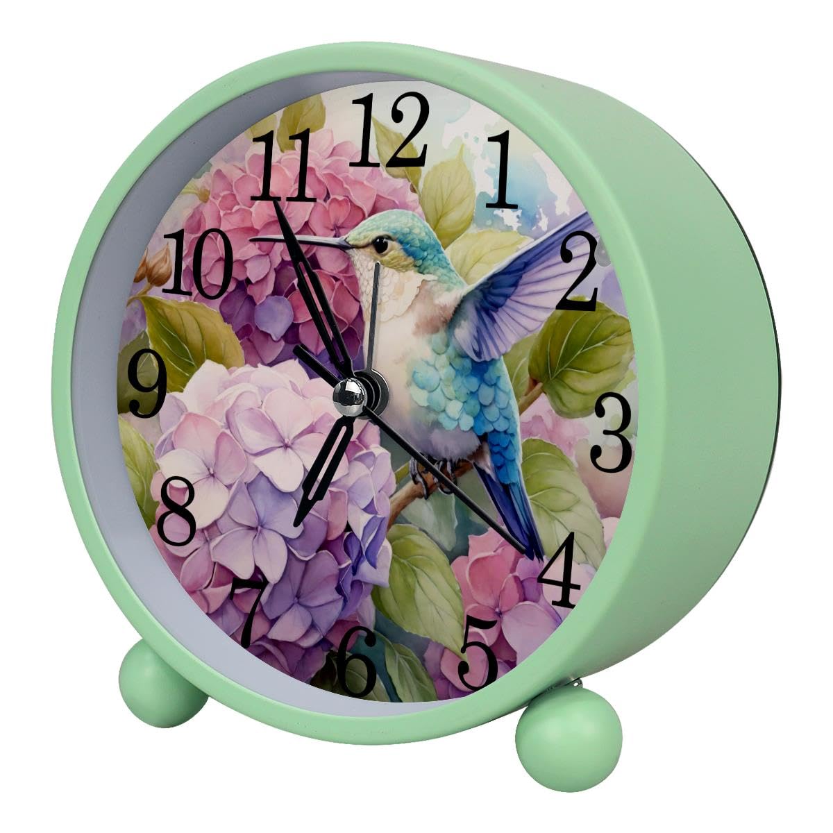 Luoweisi Alarm Clock Hydrangea Hummingbird Floral, Silent Non-Ticking with Night Light