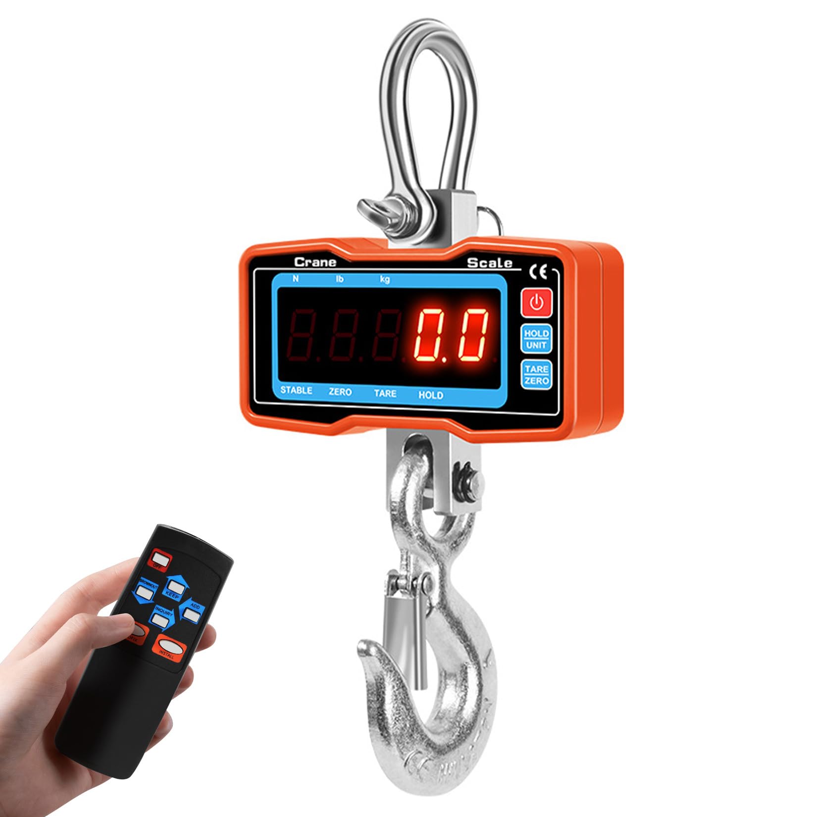 Herbst Hängewaage Digital 2000Kg, Kranwaage LED Display, Industrielle Zugwaage mit Fernbedienung, Wildwaage für Kaiwägung Landwirtschaft (Orange)